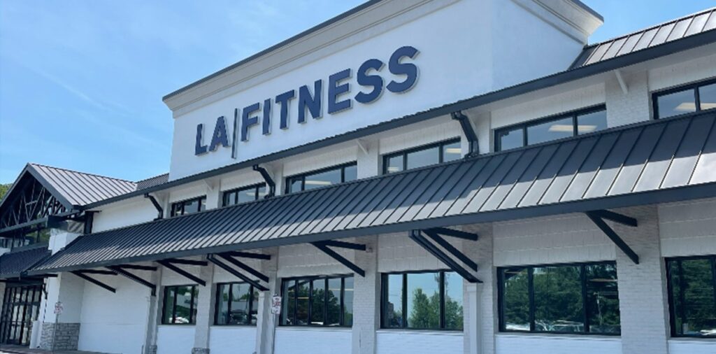 LA Fitness gym building exterior view.